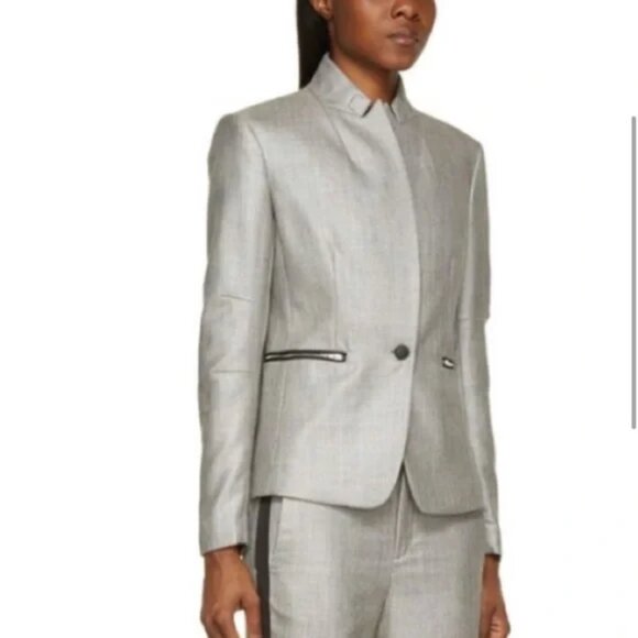 Rag & Bone Alpine Wool Blend Modern Zipper Greyscale Blazer Size 4 - Picture 1 of 6